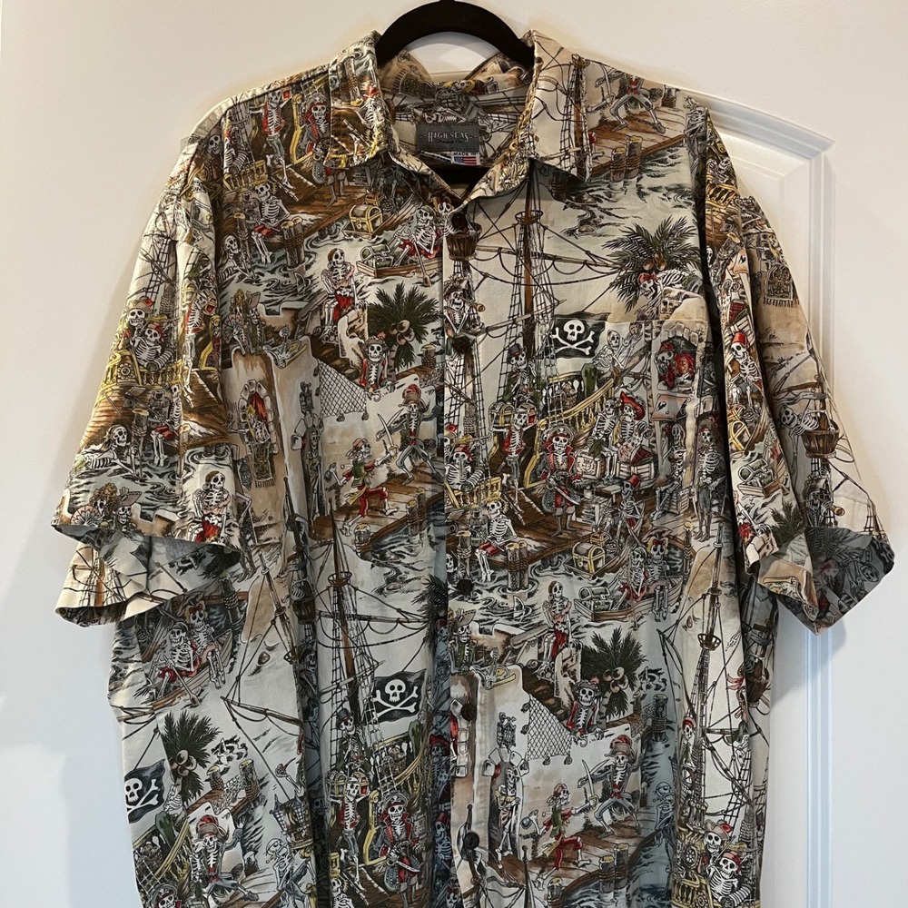 High Seas Trading Co Mens 3XL Pirate Skeleton Skelewags Hawaiian Shirt USA Made